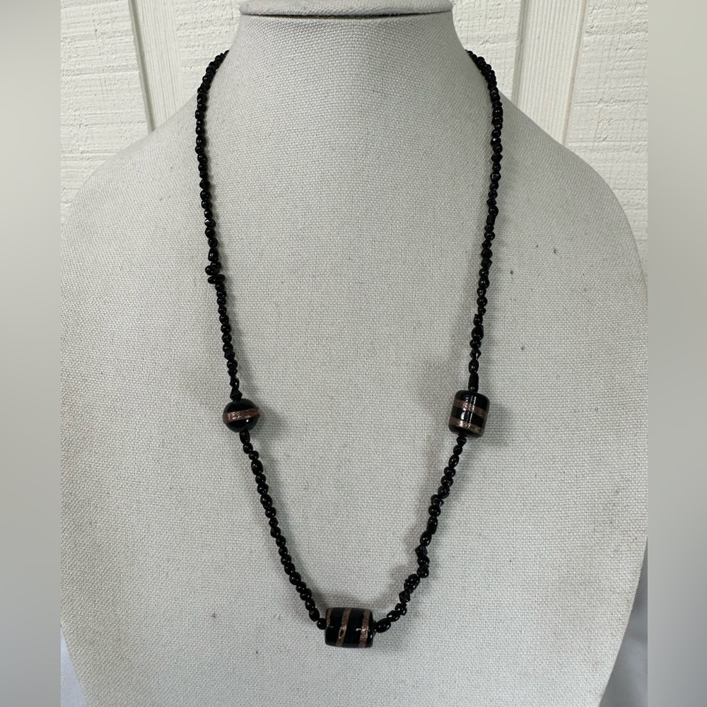 Interesting black glass bead necklace